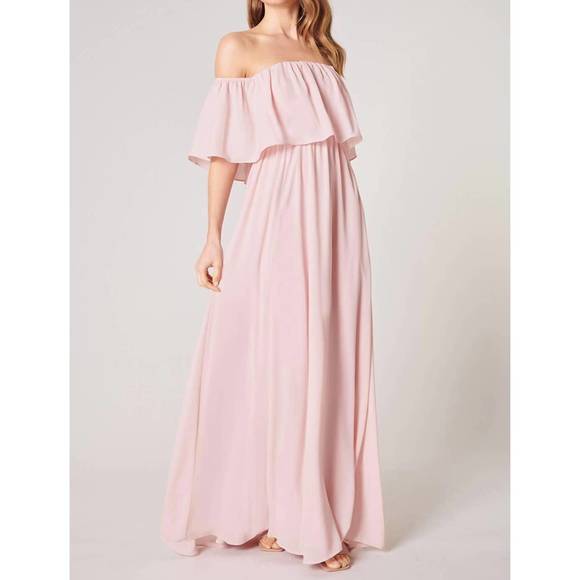 NEW SUGARLIPS off-shoulder chiffon dress in blush - Picture 2 of 4